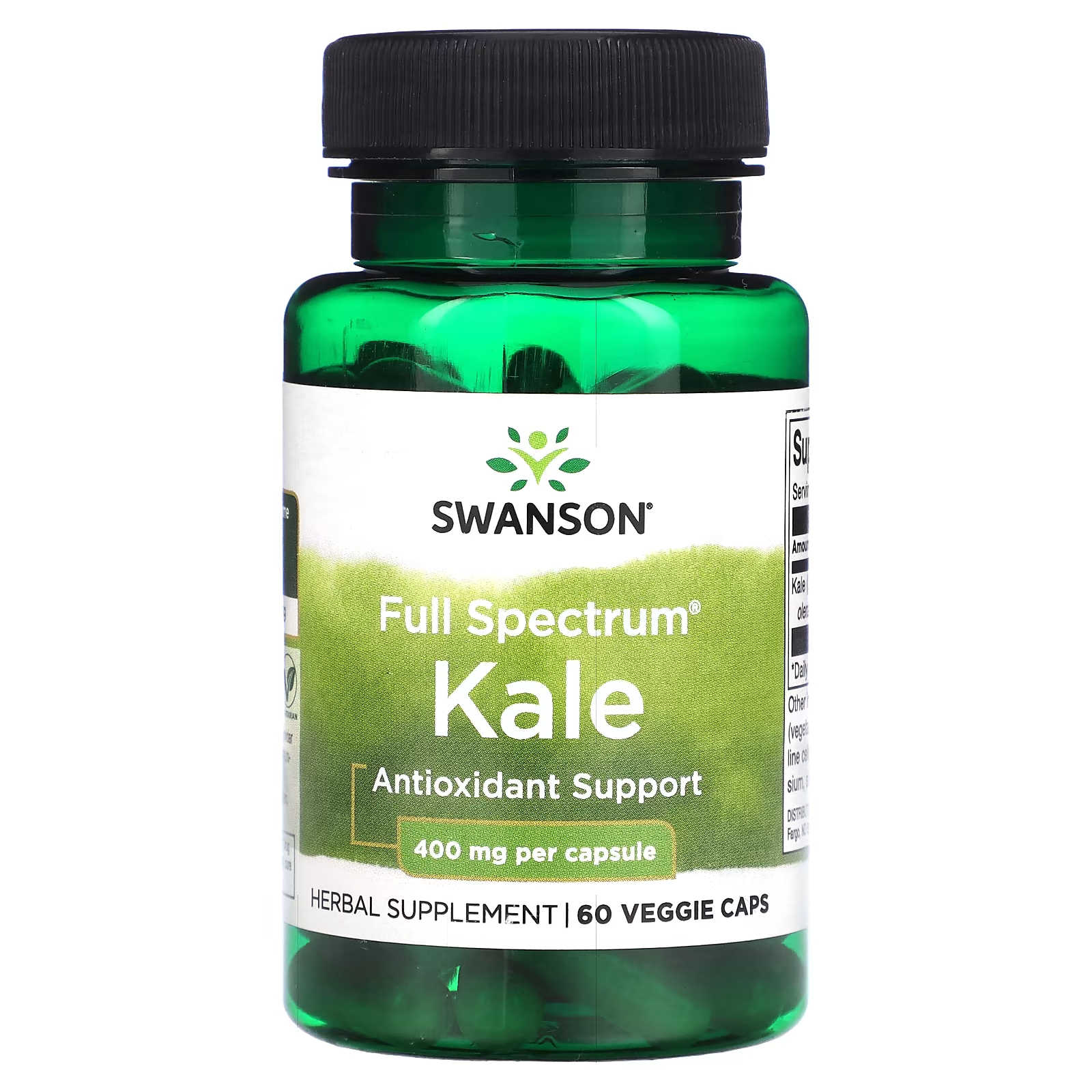Пищевая добавка Swanson Кале полного спектра действия 400 мг, 60 вегетарианских капсул swanson розмарин полного спектра действия 400 мг 90 капсул