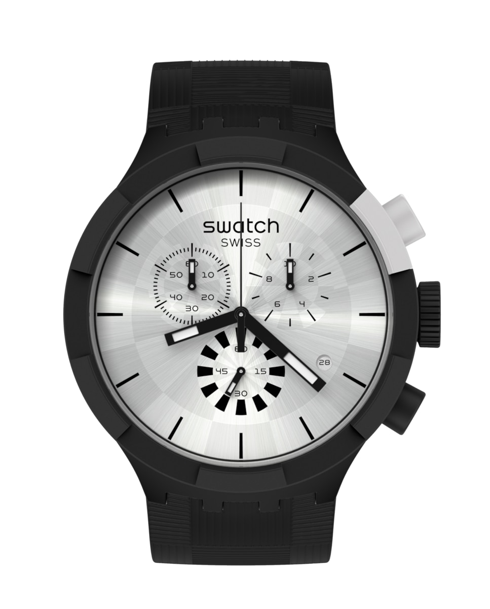 

Серебряные часы в клетку на черном силиконовом ремешке Swatch, черный