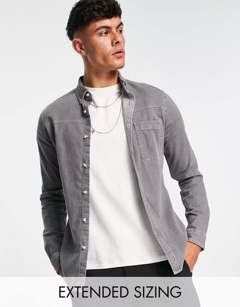 

Черная узкая джинсовая рубашка ASOS