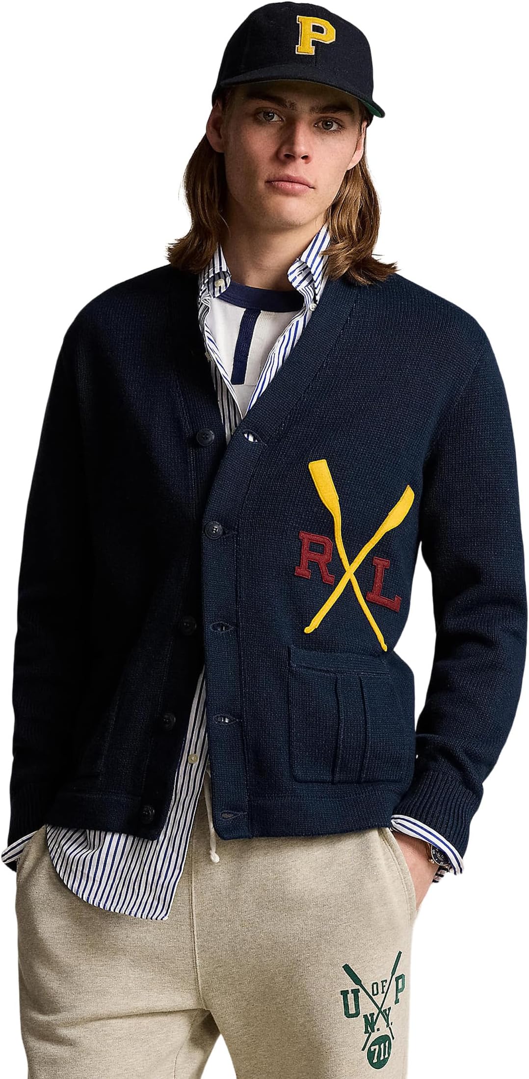 

Свитер Polo Ralph Lauren Varsity-Inspired Cotton Cardigan, цвет Aviator Navy Combo