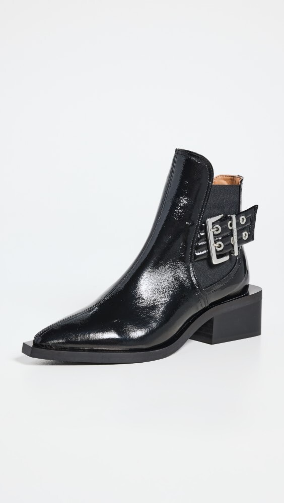 

Ботинки GANNI Chunky Buckle Chelsea Naplack, черный