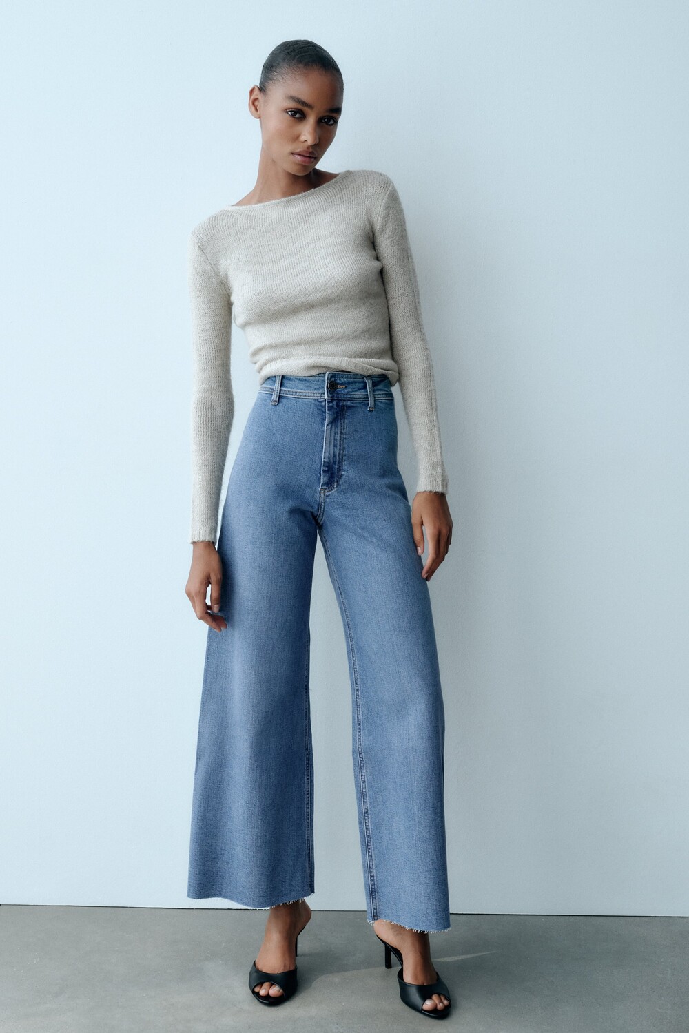 

Прямые джинсы с высокой талией zw marine Zara, голубой