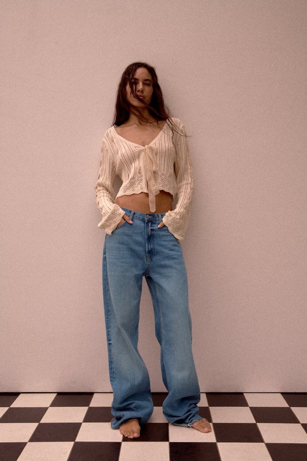 

Широкие джинсы с высокой талией trf ZARA, синий