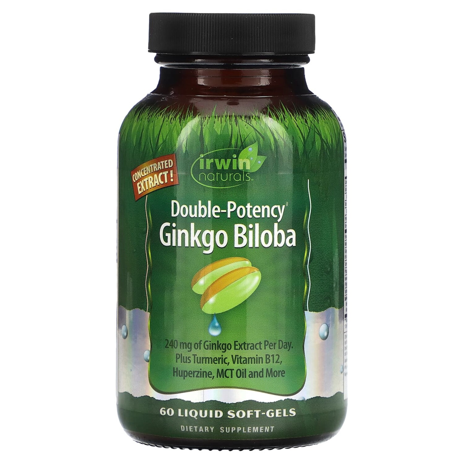 

Гинкго билоба, двойная эффективность, 60 мягких таблеток, Irwin Naturals