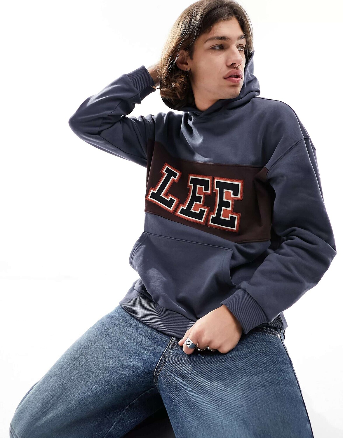 

Оверсайз-толстовка с логотипом Lee varsity на груди пыльного темно-синего цвета