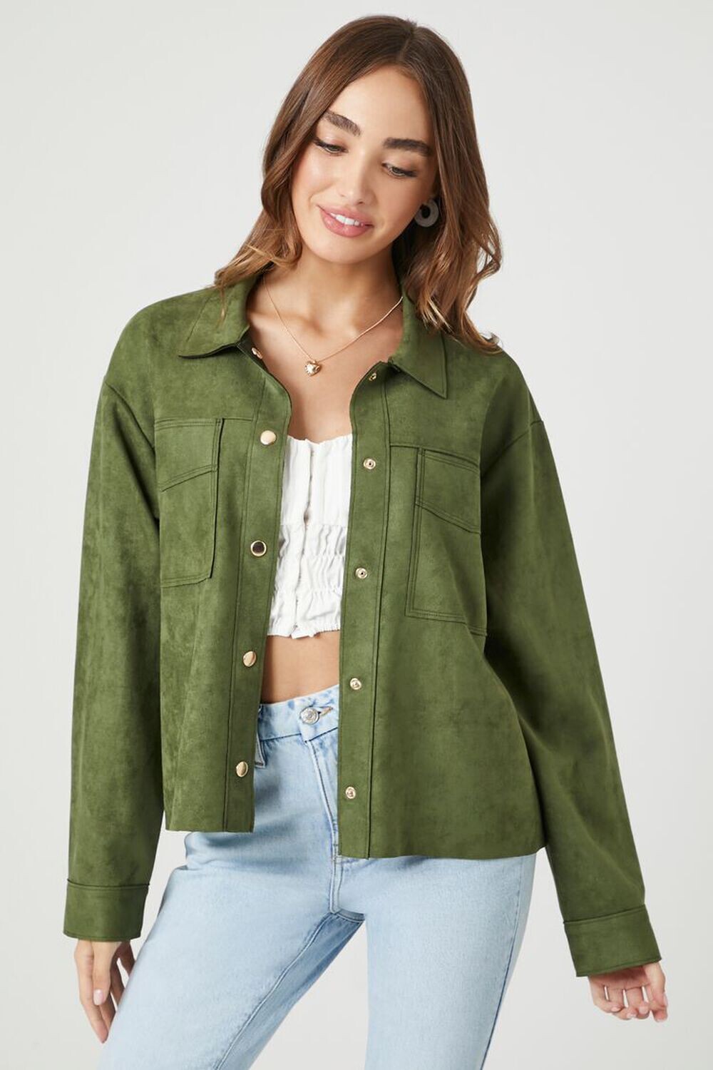 

Куртка дальнобойщика из искусственной замши Forever 21, кипарис