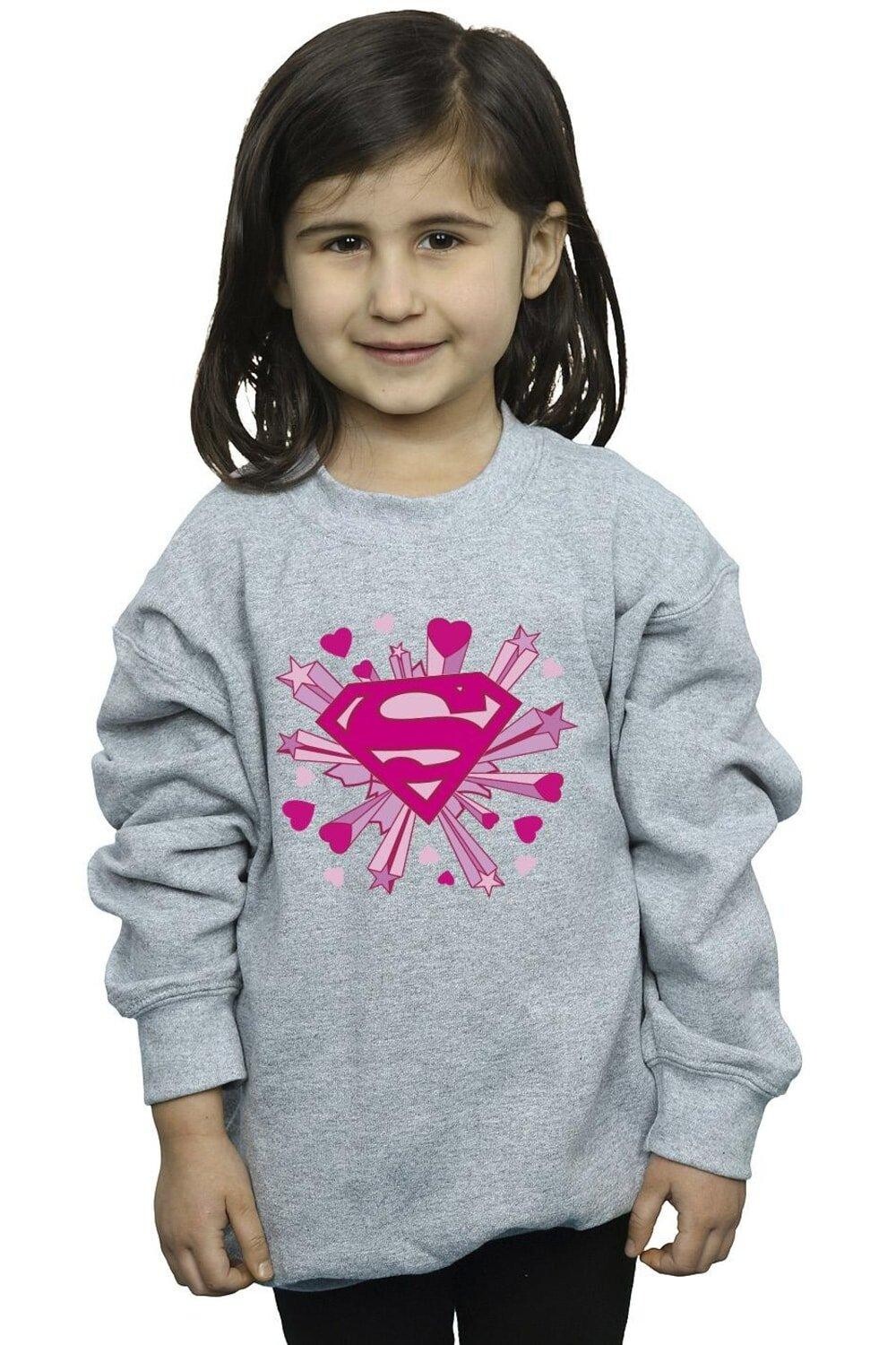 

Толстовка с логотипом Superman Pink Hearts And Stars DC Comics, серый