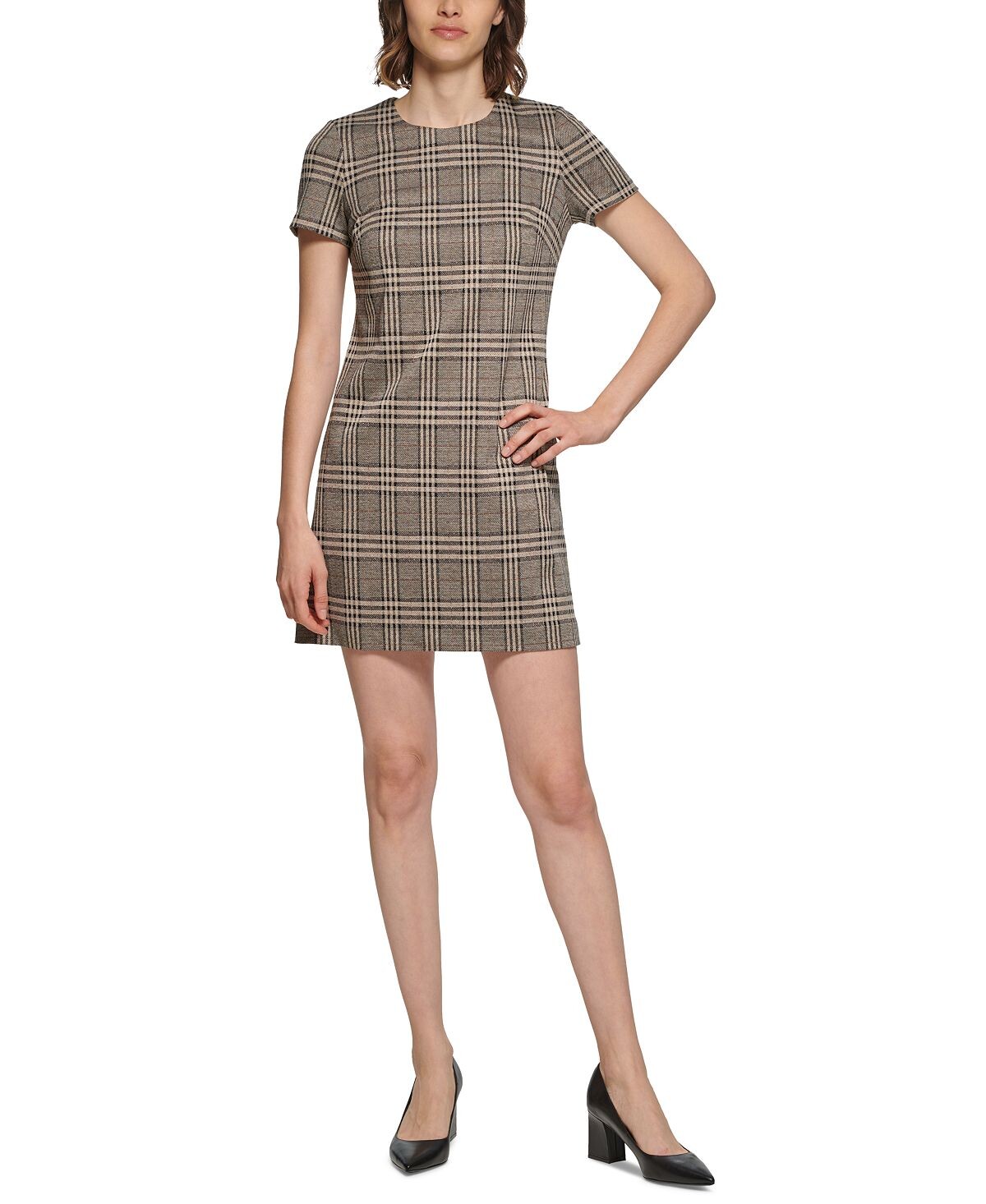 

Платье-футляр в клетку с короткими рукавами Petite Calvin Klein