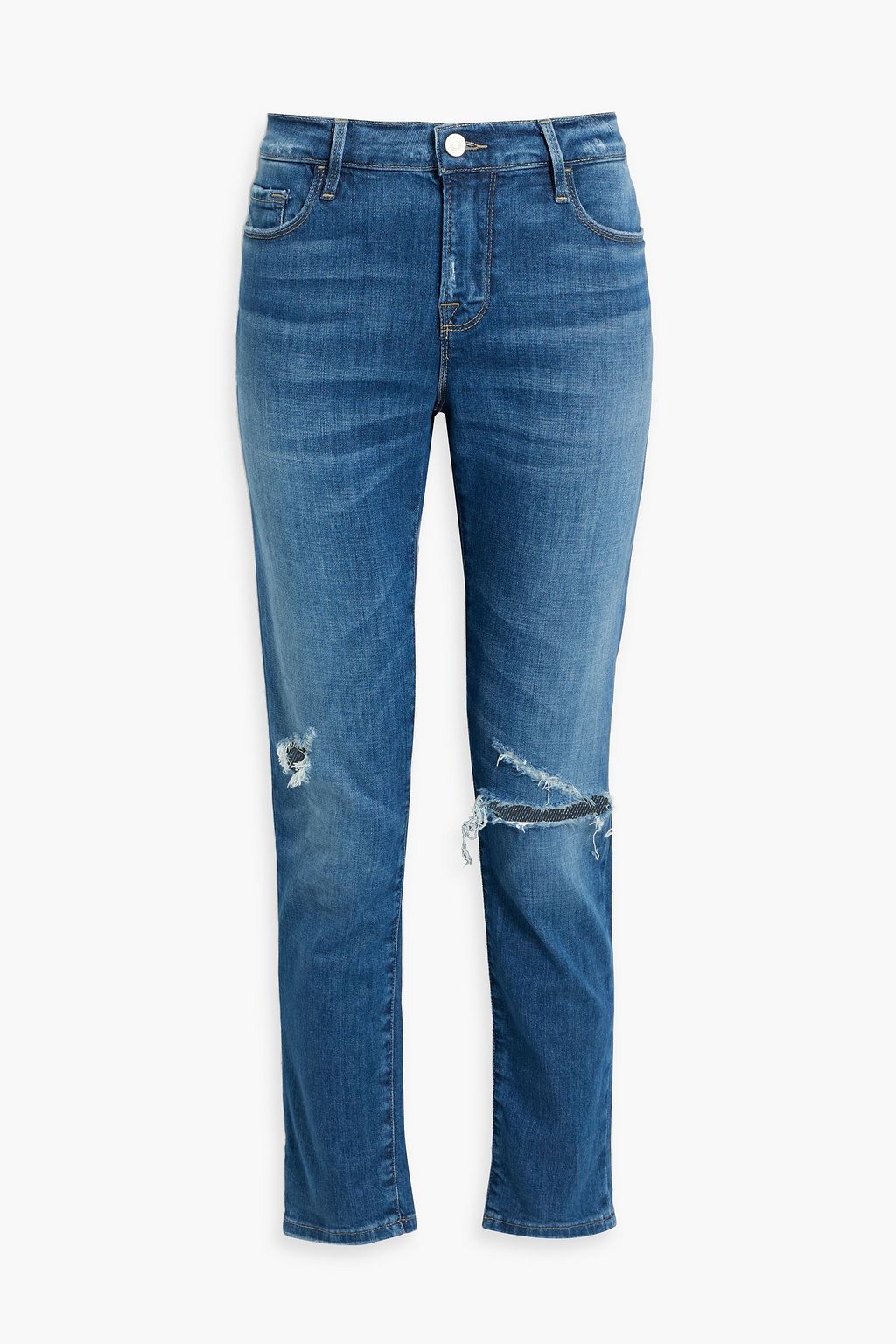 Потертые джинсы прямого кроя со средней посадкой FRAME, синий