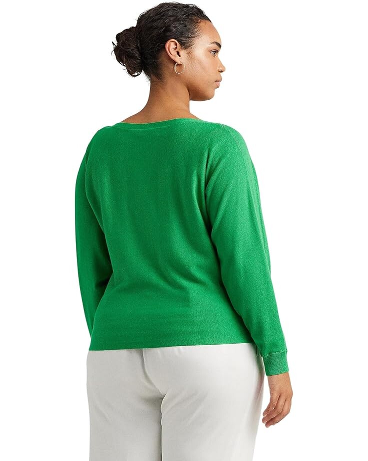 

Свитер LAUREN Ralph Lauren Plus-Size Cotton-Blend Dolman-Sleeve Sweater, цвет Green Topaz