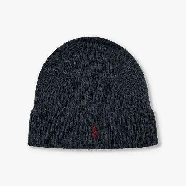 

Шерстяная шапка с загнутыми полями и фирменной вышивкой Polo Ralph Lauren, цвет dark granite hthr