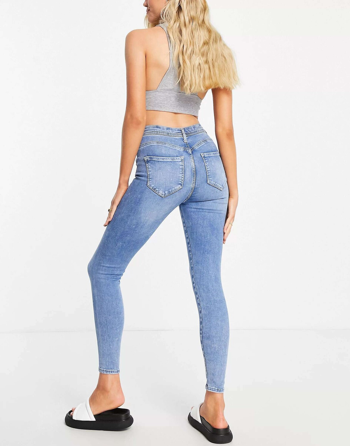 

Синие бесшовные джинсы скинни с высокой посадкой River Island
