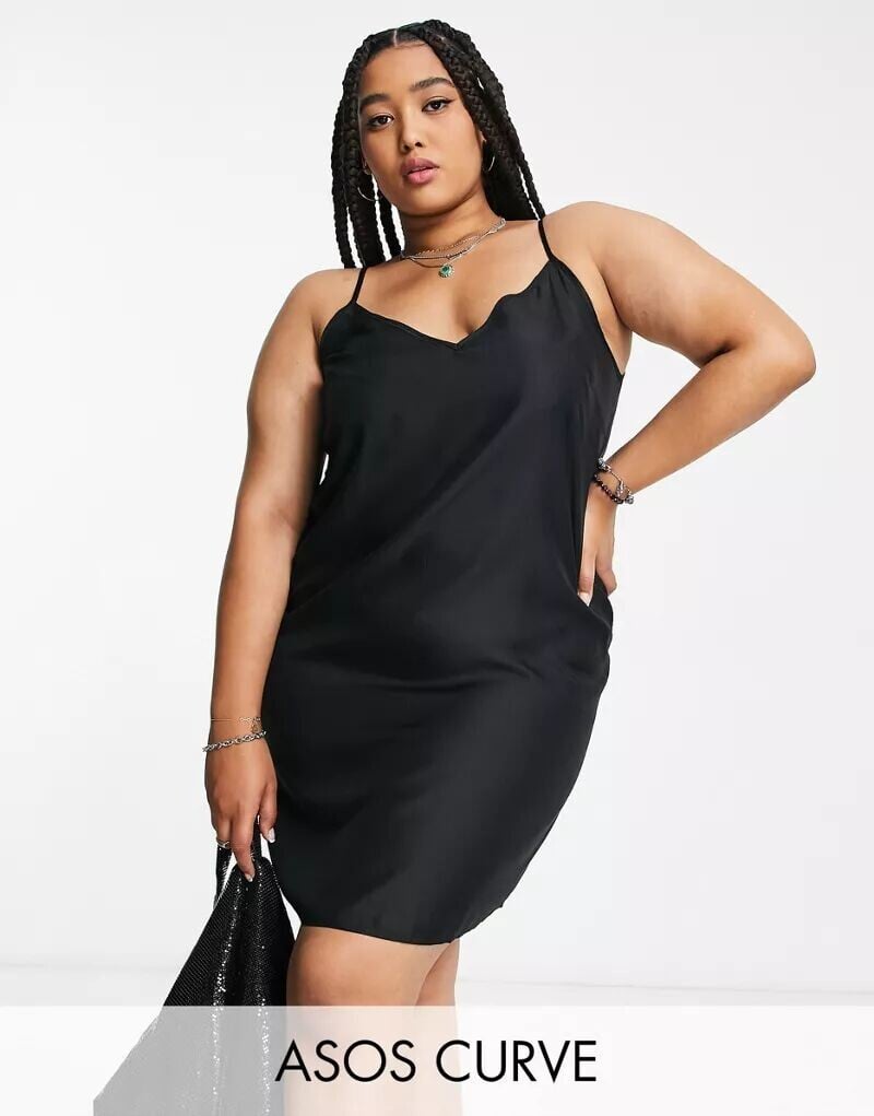 

Черное платье мини с v-образным вырезом ASOS DESIGN Curve