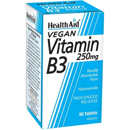 Витамин B3, ниацинамид, 250 мг с пролонгированным высвобождением, 90 таблеток, Healthaid