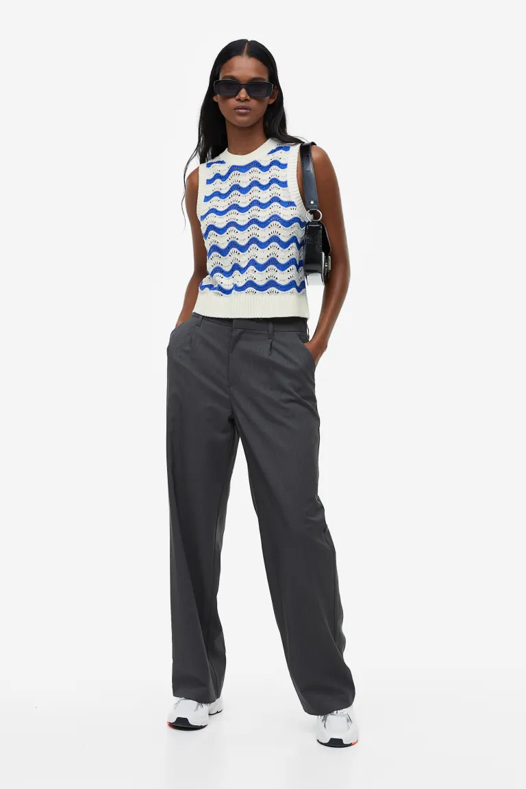 Свитер ажурной вязки без рукавов H&M, синий блуза с ажуром 40 42 размер
