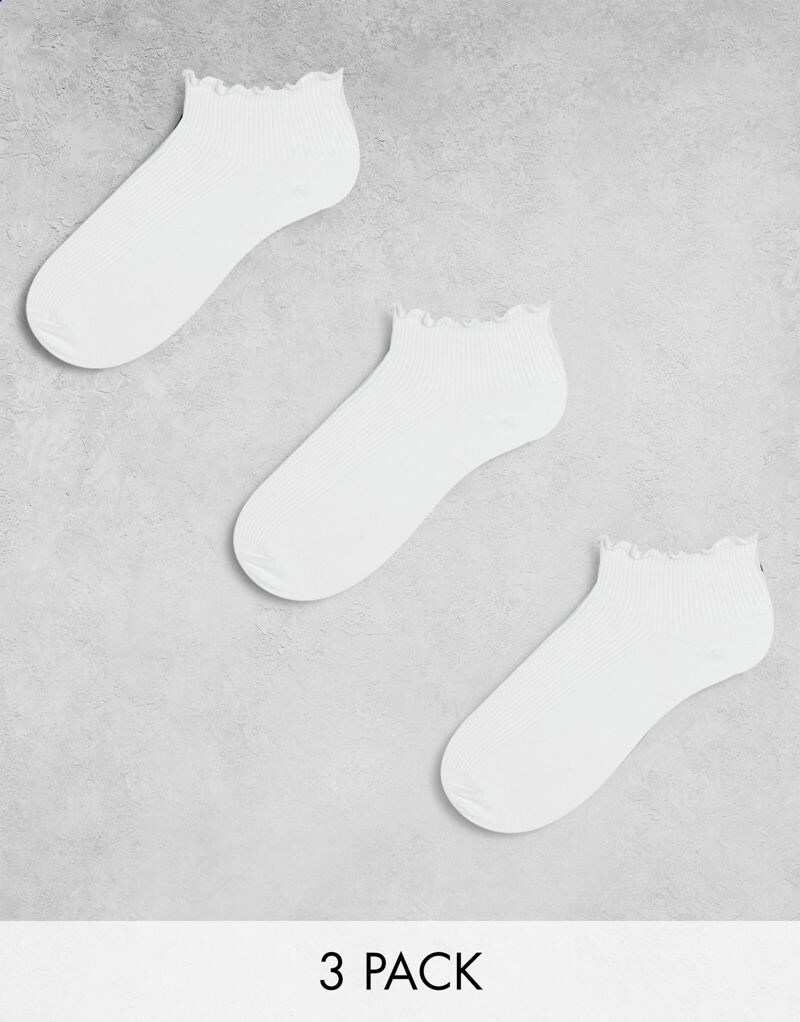 

Комплект из трех белых коротких носков с оборками ASOS DESIGN