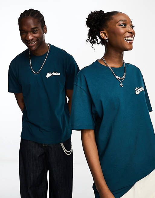 

Темно-синяя футболка с винтажным плакатом и принтом на спине Dickies Grainfield, Синий
