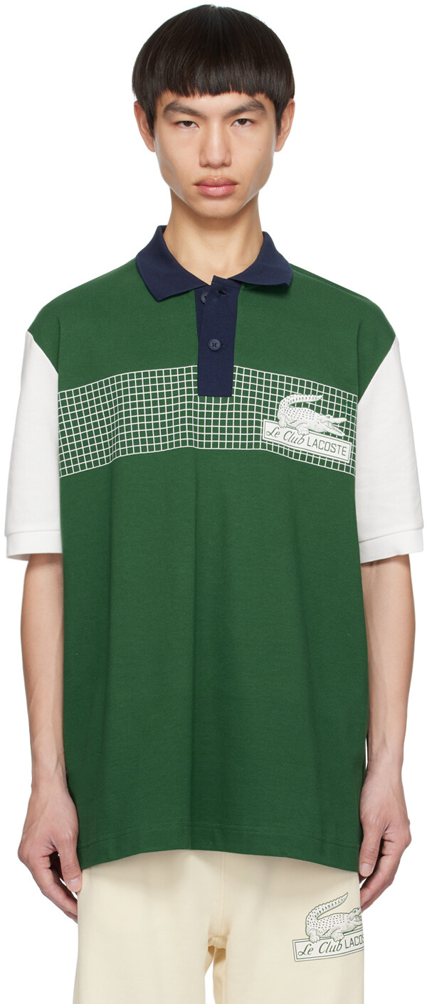 

Бело-зеленая рубашка-поло свободного кроя Lacoste