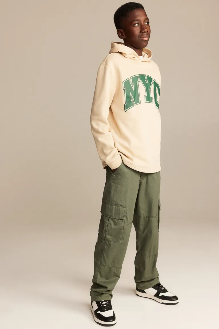 Хлопковые брюки-карго на подкладке H&M, зеленый