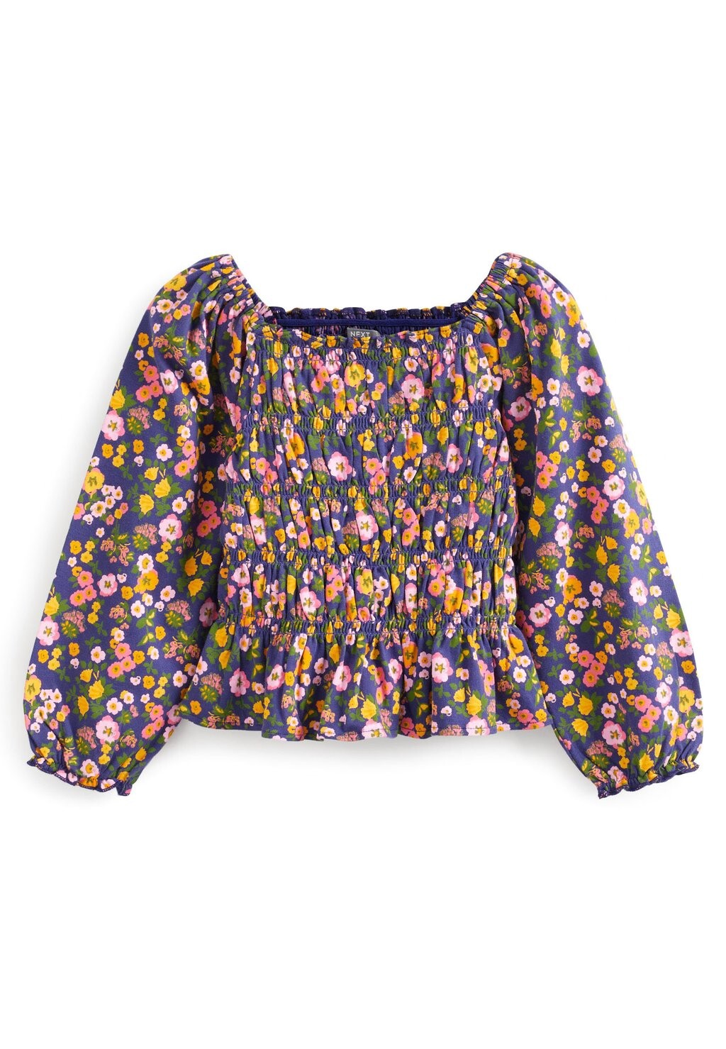 

Блузка Shirred Long Sleeve Top Next, цвет navy blue pink ditsy