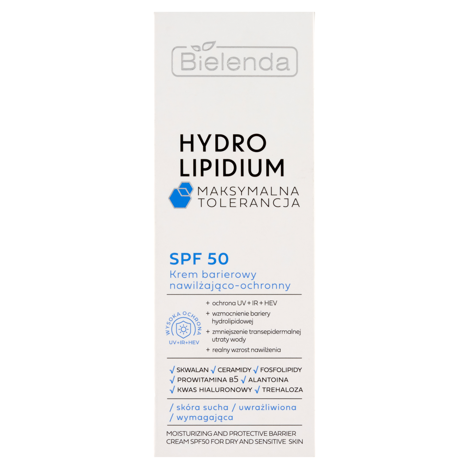 Увлажняющий и защитный барьерный крем с spf50 для лица Bielenda Hydro Lipidium, 30 мл