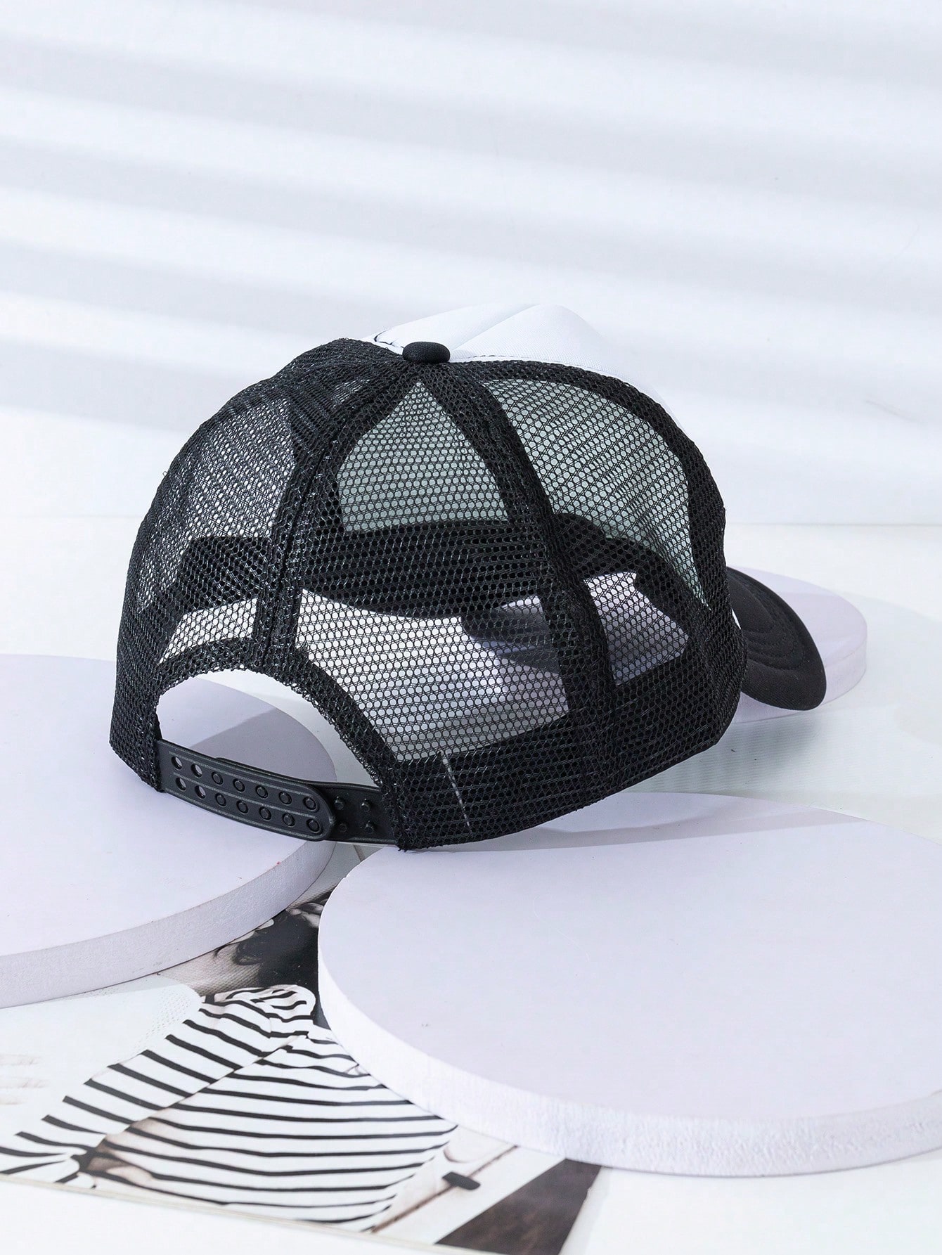 1шт унисекс кепка дальнобойщика с принтом бейсболка шляпа от солнца для повседневного использования, черное и белое