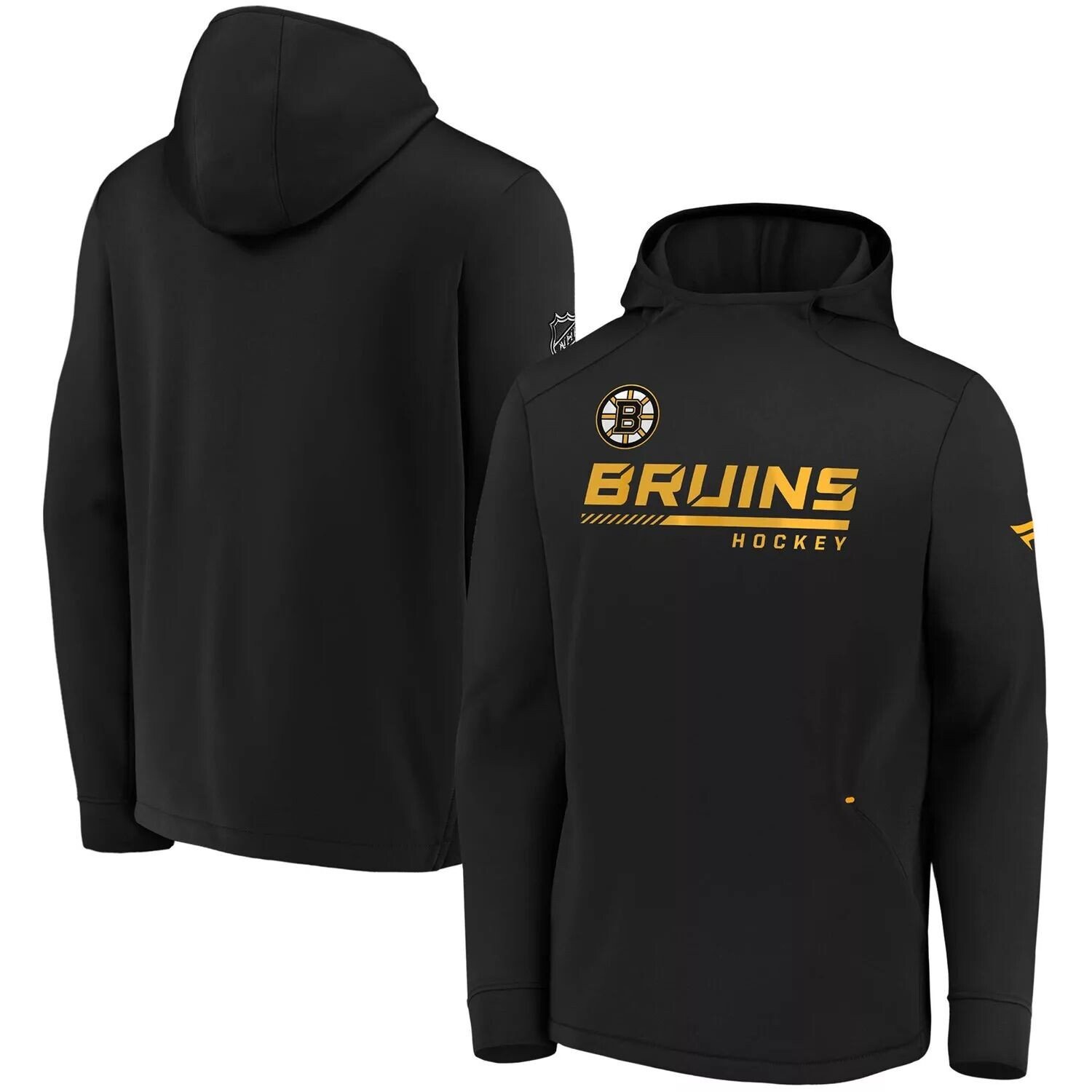 

Мужской черный пуловер с капюшоном для раздевалки с логотипом Fanatics Boston Bruins Authentic Pro