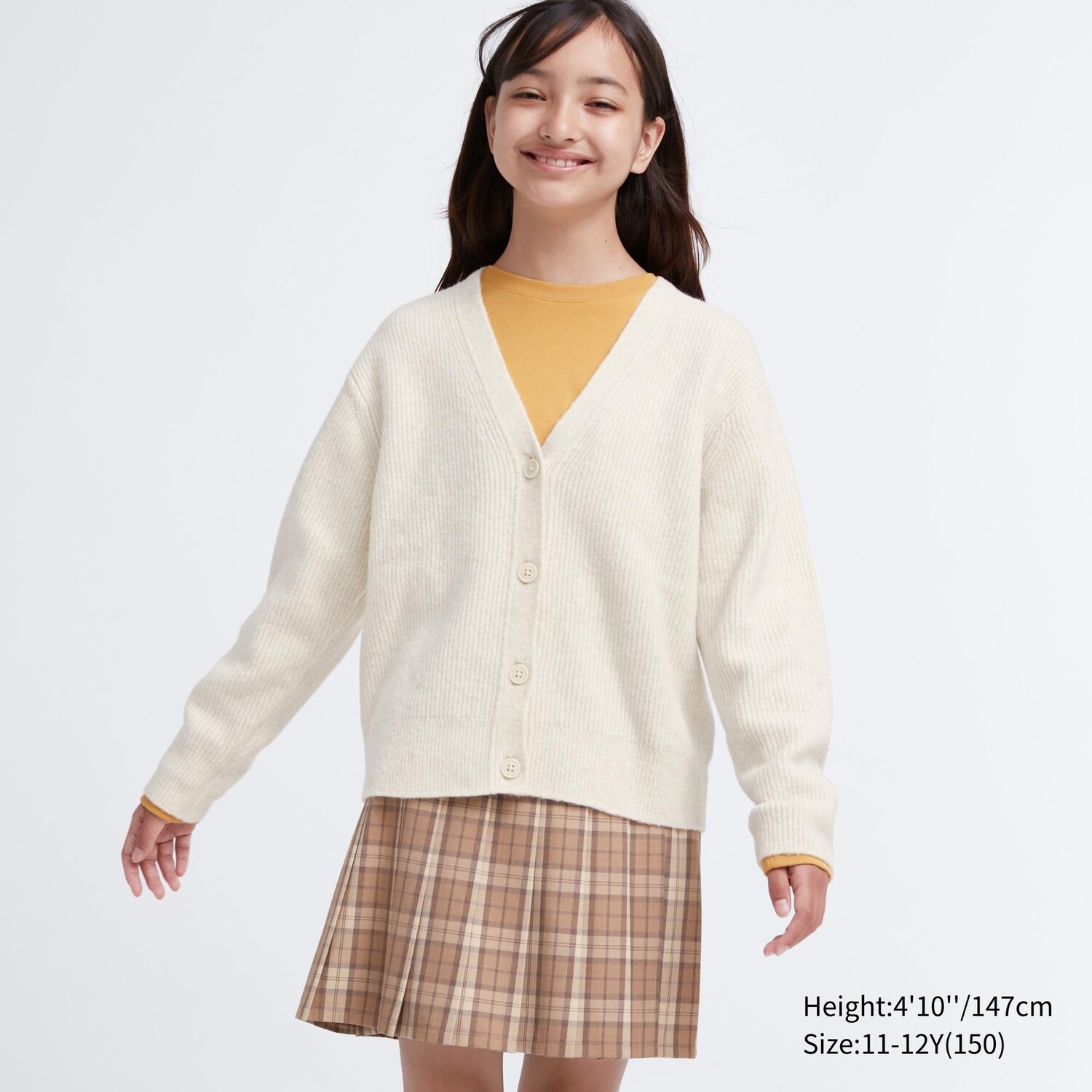 

Кардиган из пряжи суфле для девочек с V-образным вырезом Uniqlo, кремовый