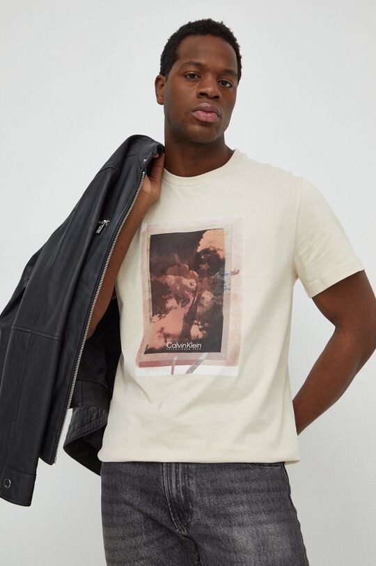 

Хлопковая футболка Calvin Klein, бежевый