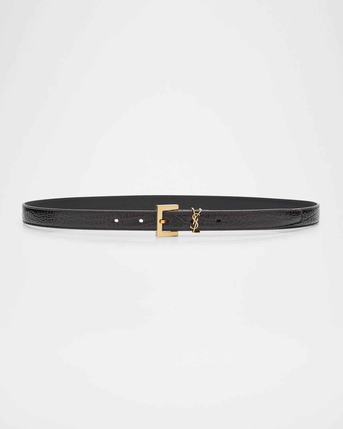 

Ремень Cassandre YSL из кожи с тиснением под крокодила Saint Laurent, цвет Fondente