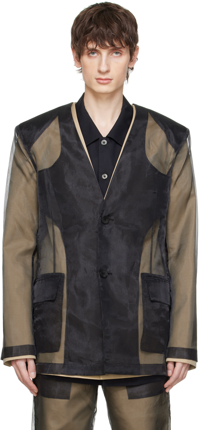 Черный многослойный пиджак Feng Chen Wang