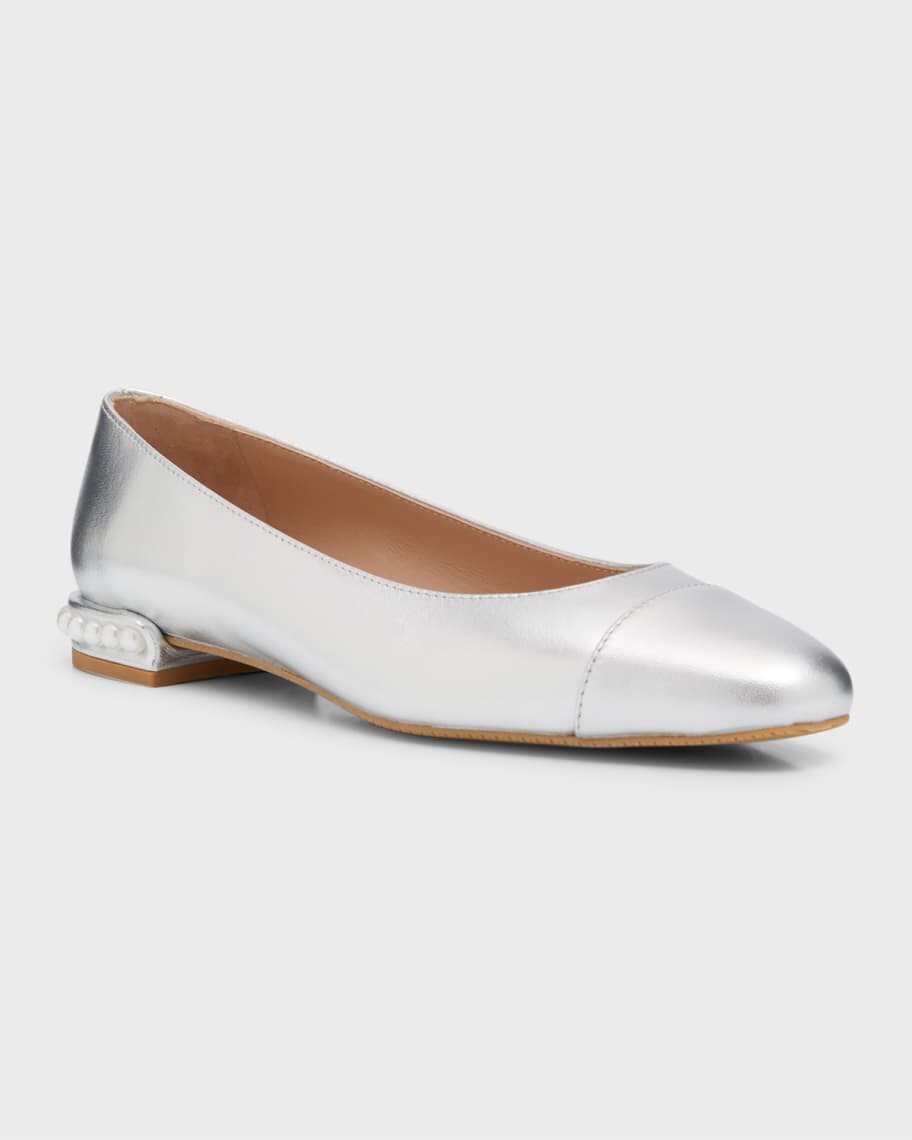 

Балетки цвета металлик с жемчугом Stuart Weitzman