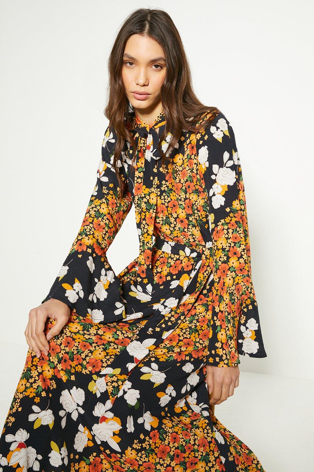 Миниатюрное платье миди с диагональным цветочным принтом Oasis, мультиколор