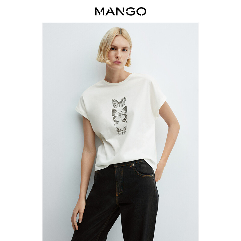 

Женская футболка Mango из чистого хлопка с принтом, серый