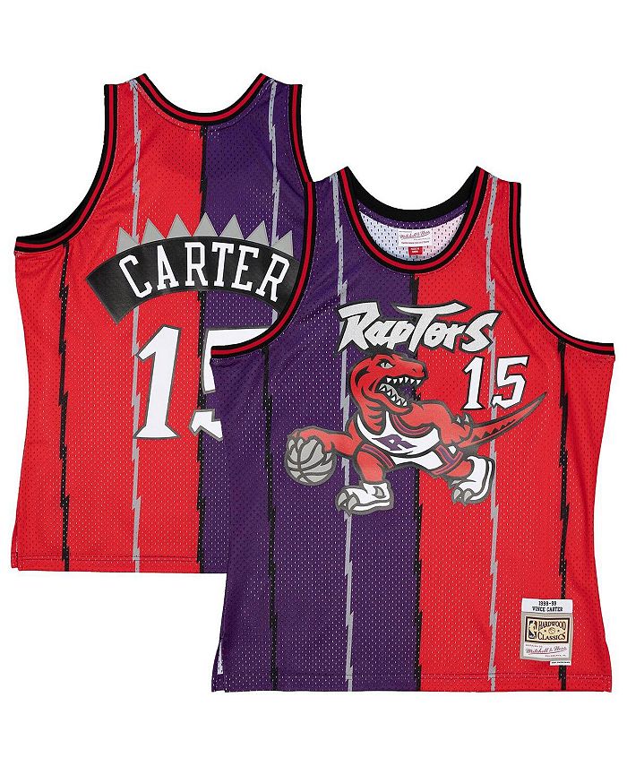 

Мужская джерси Vince Carter пурпурно-красная Toronto Raptors Big and Tall Hardwood Classics 1998-99 Split Swingman Mitchell & Ness, фиолетовый