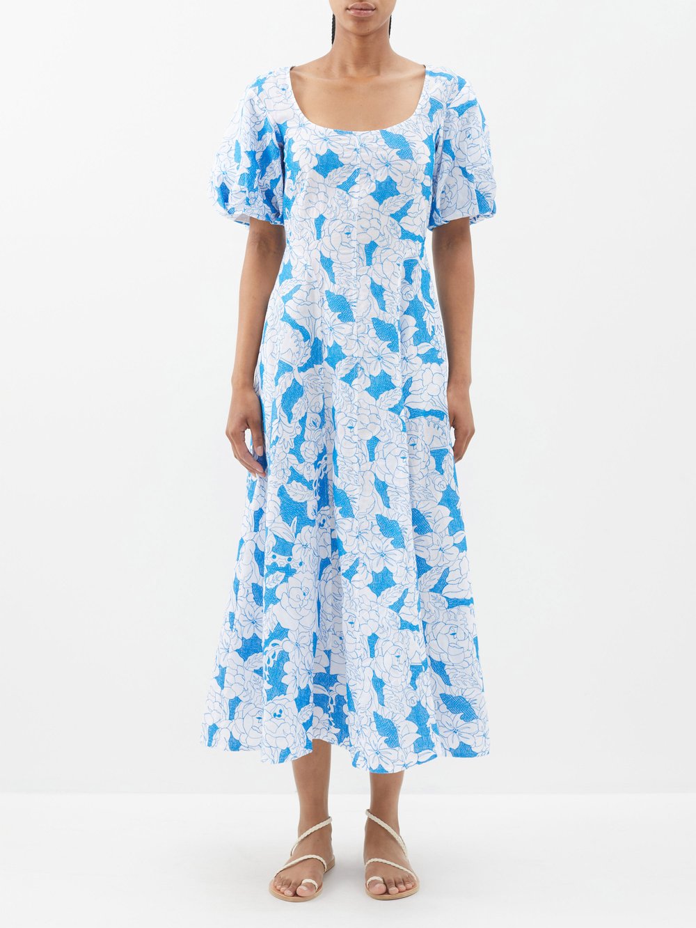 Платье миди nell из хлопка с цветочной вышивкой Three Graces London, синий