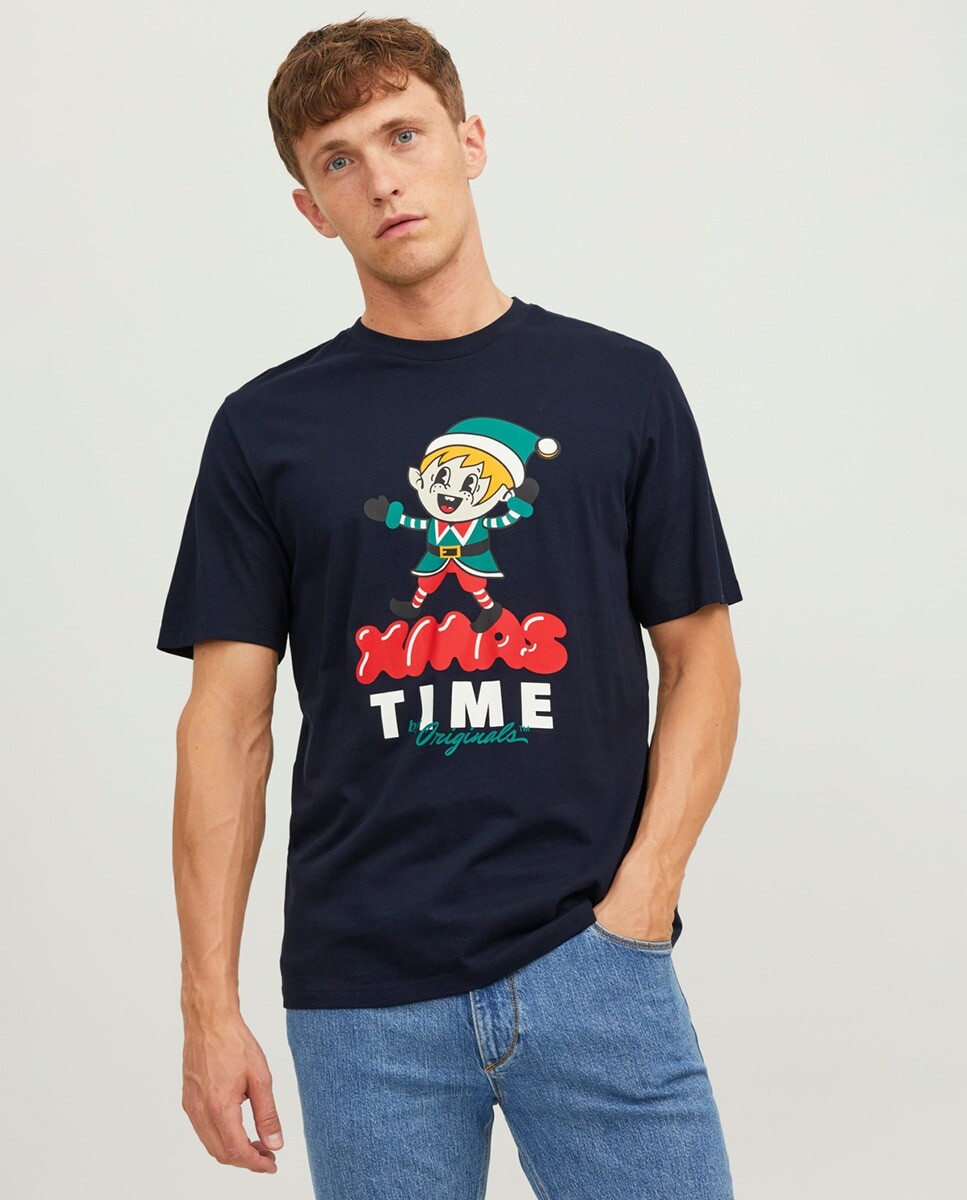 

Мужская рождественская футболка Jack & Jones, темно-синий