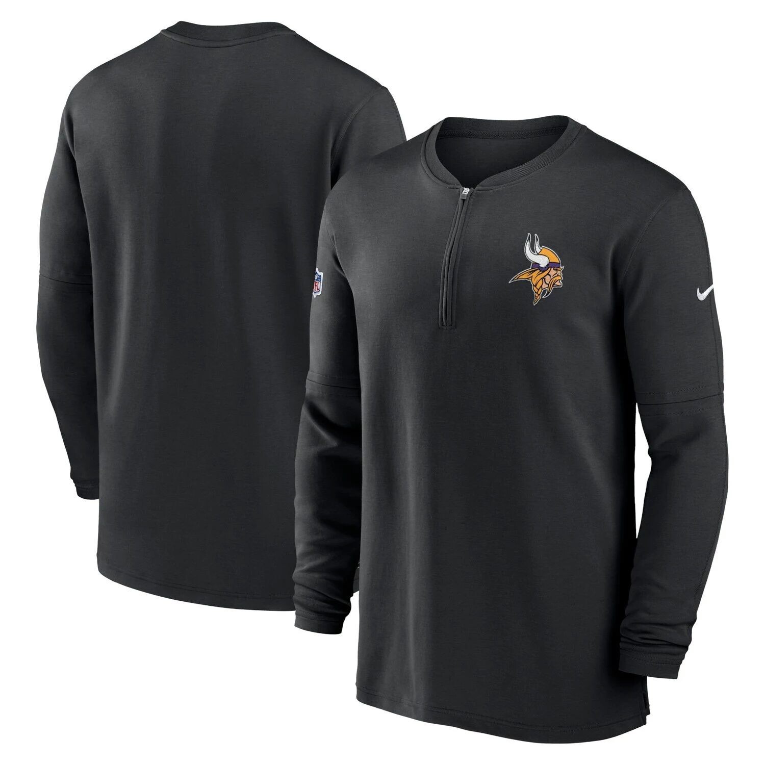

Мужская черная футболка с длинным рукавом и молнией четверти Minnesota Vikings 2023 Sideline Performance Nike, Черный