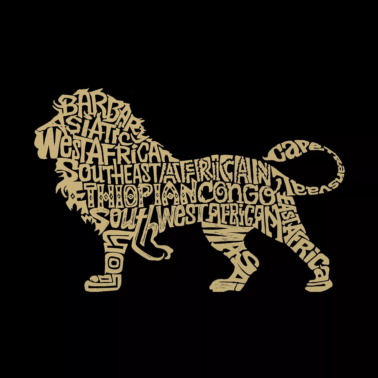 Лев — мужская толстовка с круглым вырезом Word Art LA Pop Art