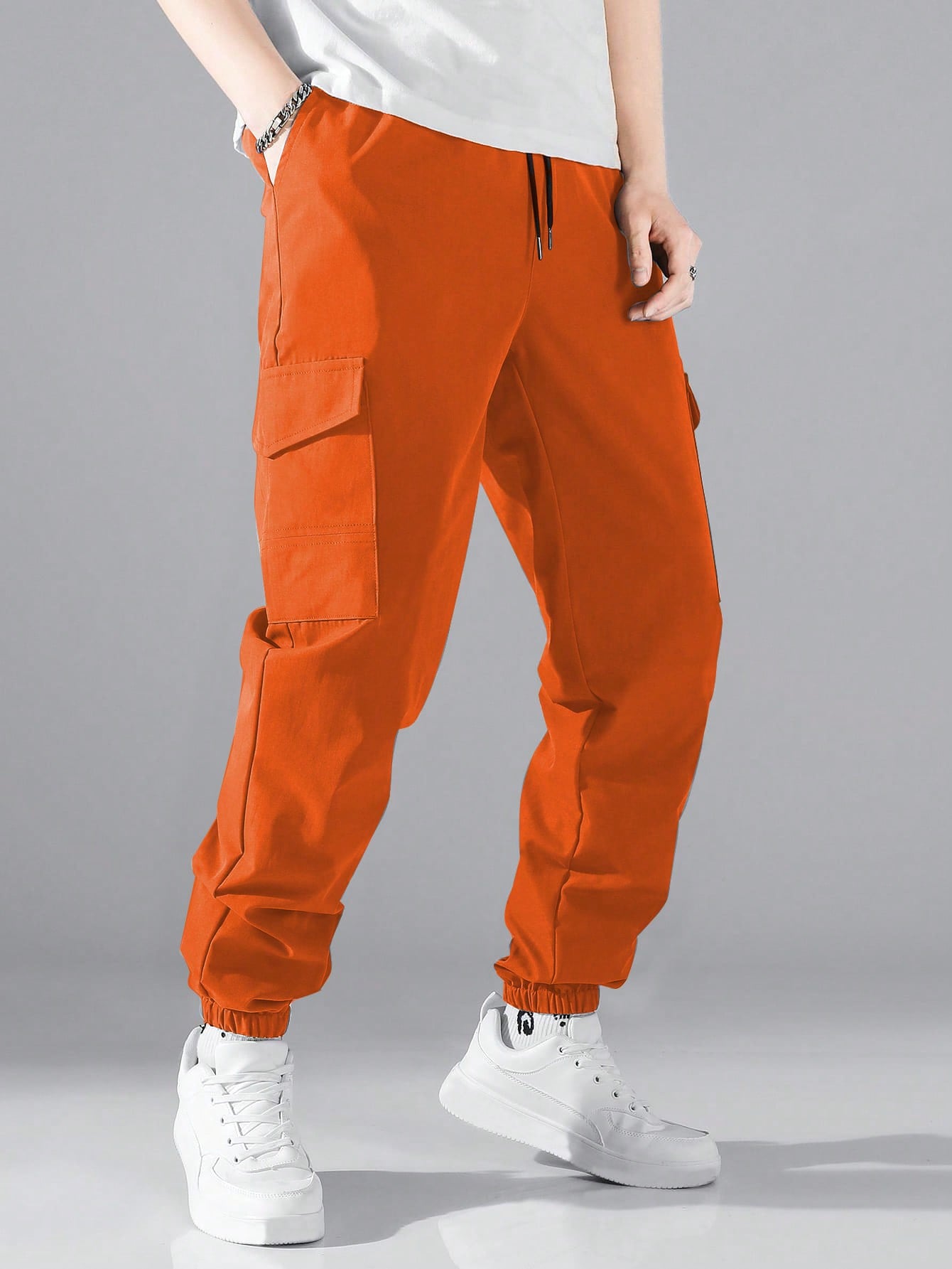Мужские однотонные брюки Manfinity LEGND с завязками на талии и карманами с клапанами, жженый апельсин