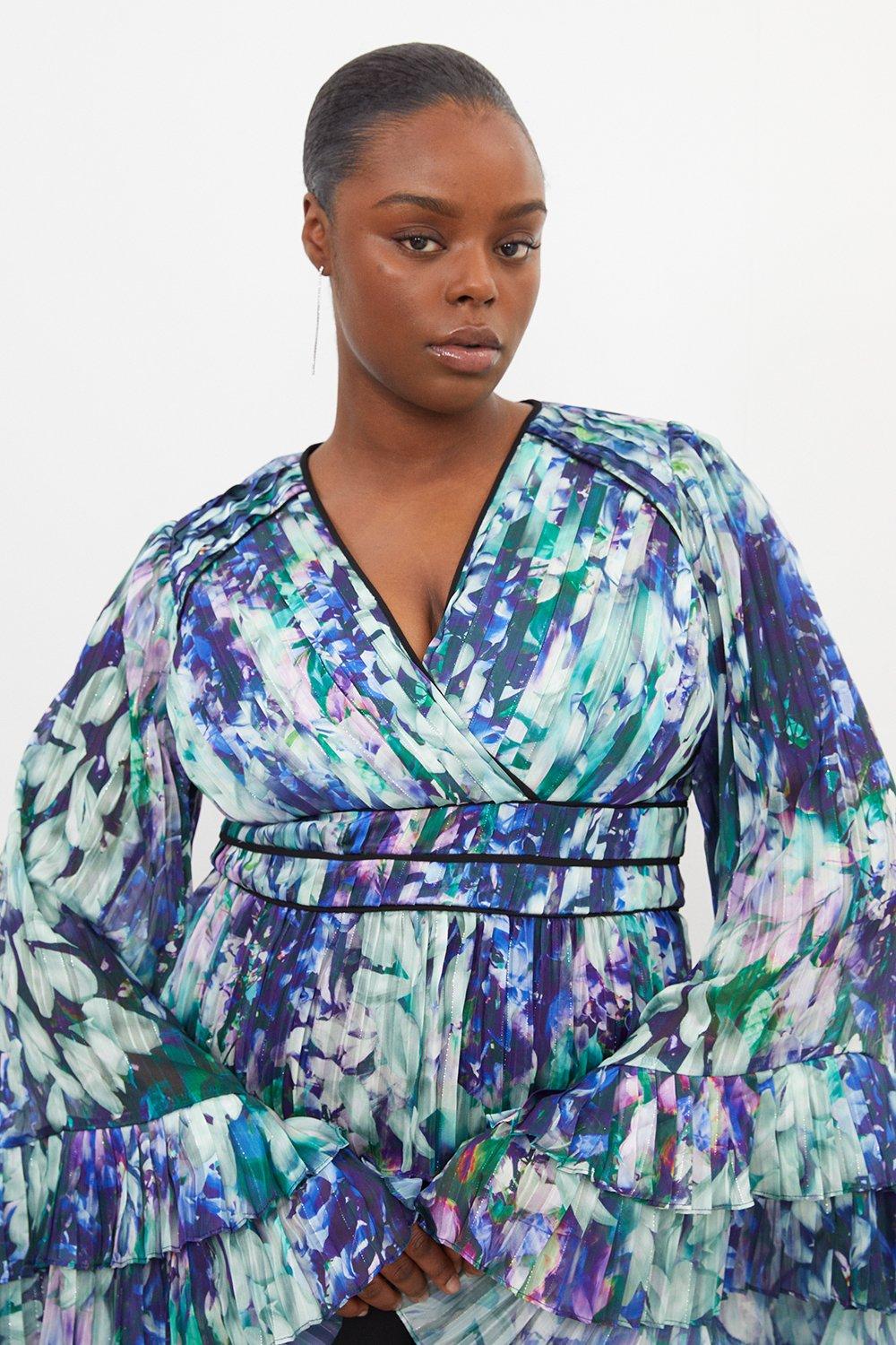 Плюс размер Тканая блузка-кимоно с цветочным принтом Karen Millen, синий блузка zolla с цветочным принтом 40 размер