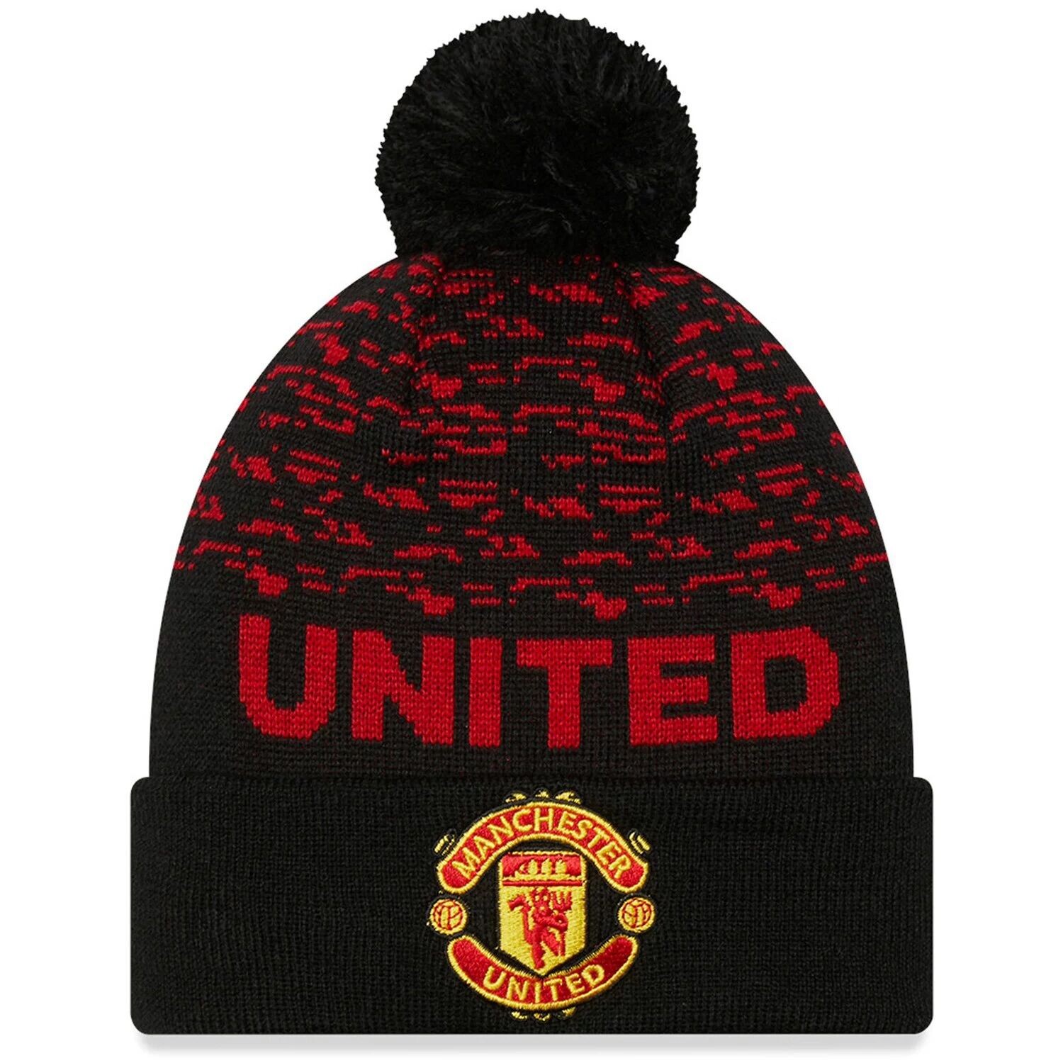 

Мужская черная вязаная шапка New Era Manchester United с манжетами и помпоном