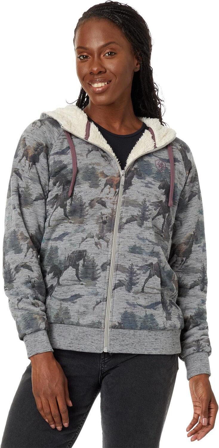 

Толстовка на молнии с капюшоном Real Sherpa Ariat, цвет Misty Horse Print