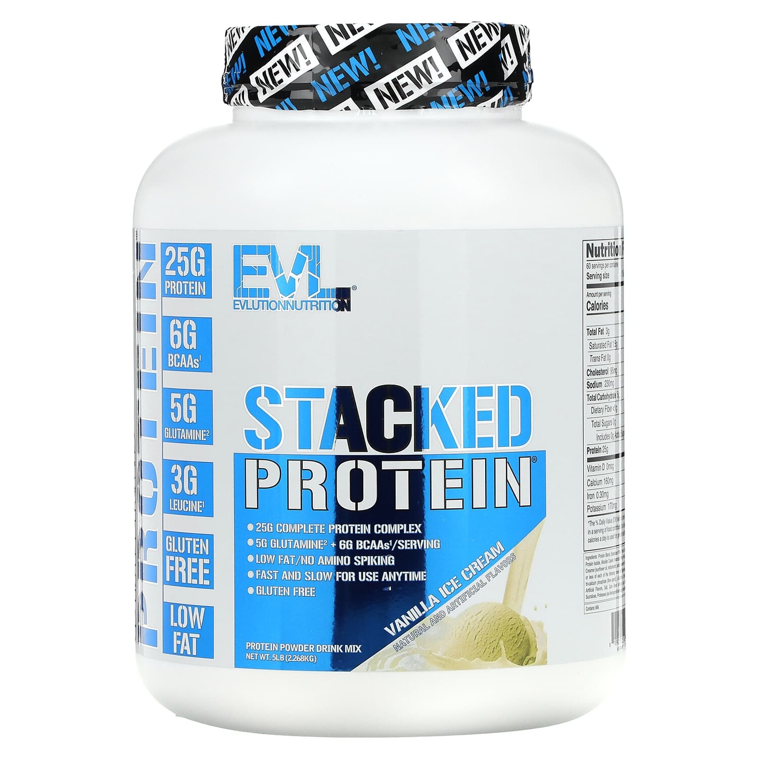 

Stacked Protein, ванильное мороженое, 2268 кг (5 фунтов), EVLution Nutrition