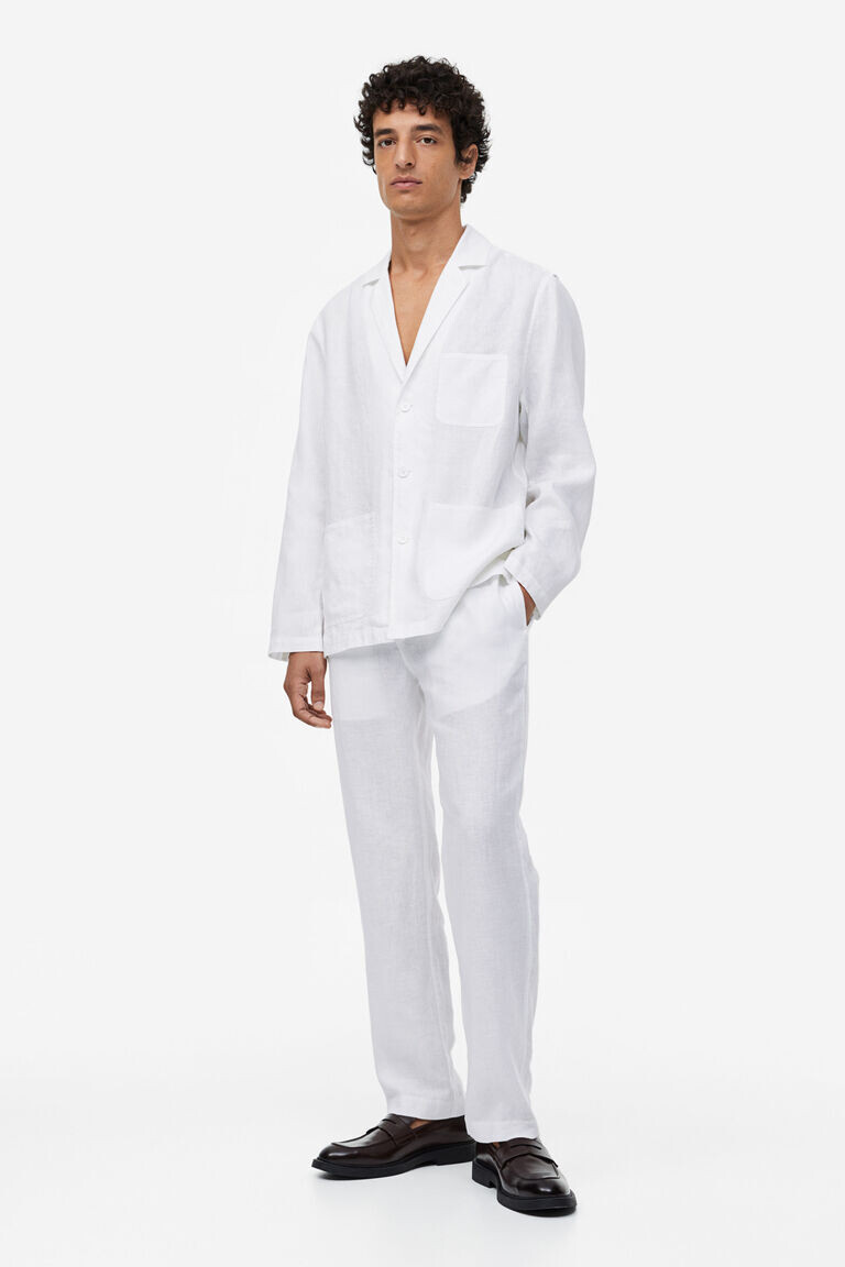 

Льняные брюки regular fit H&M, белый