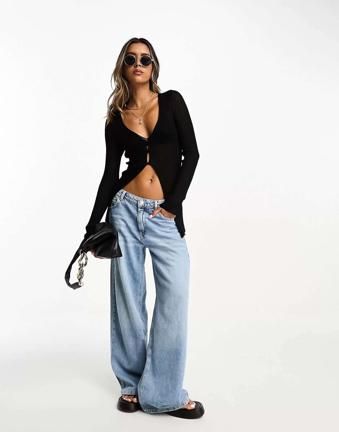 

Черный прозрачный длинный кардиган с пуговицами ASOS