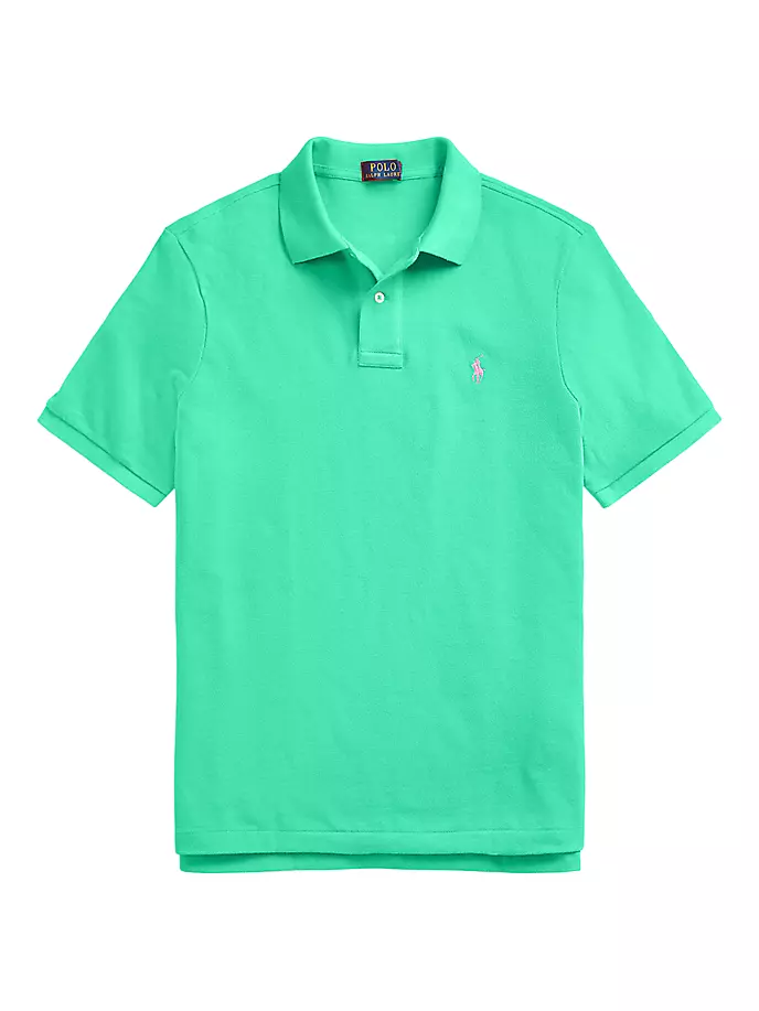 цена Облегающая футболка-поло из хлопковой сетки на заказ Polo Ralph Lauren, зеленый