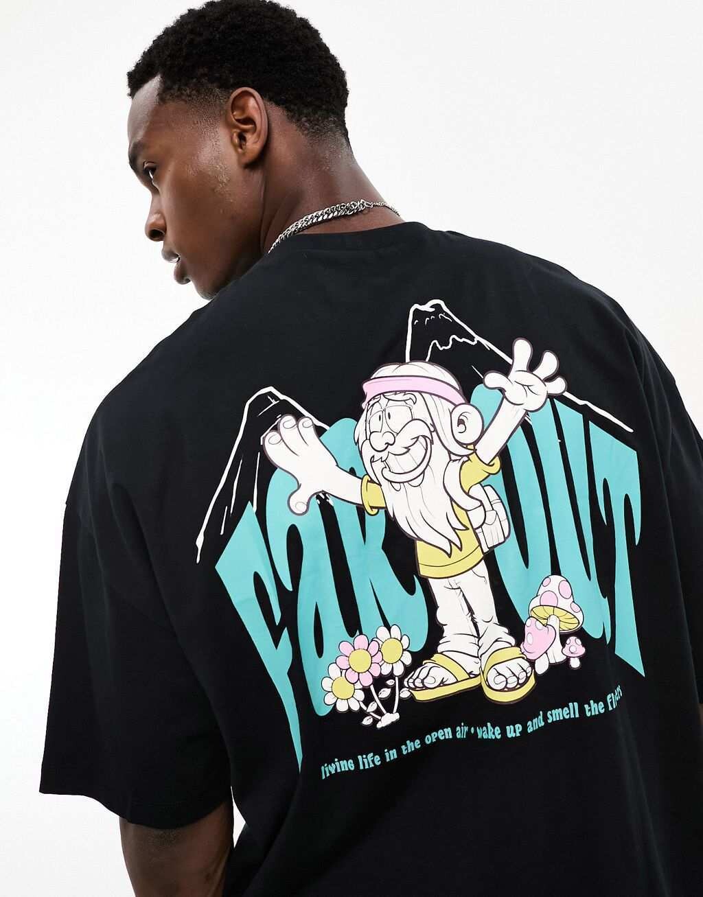

Черная оверсайз-футболка с мультяшным принтом на спине ASOS DESIGN