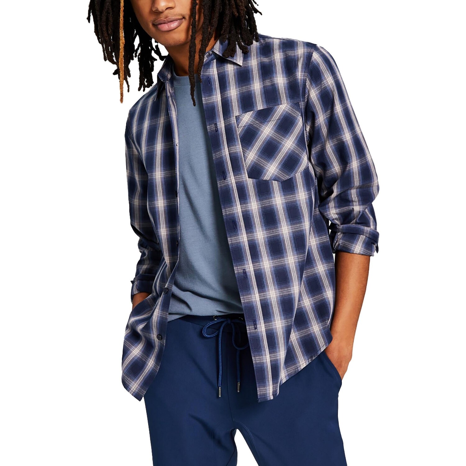 

Мужская хлопковая рубашка в клетку на пуговицах And Now This, цвет Blue Plaid