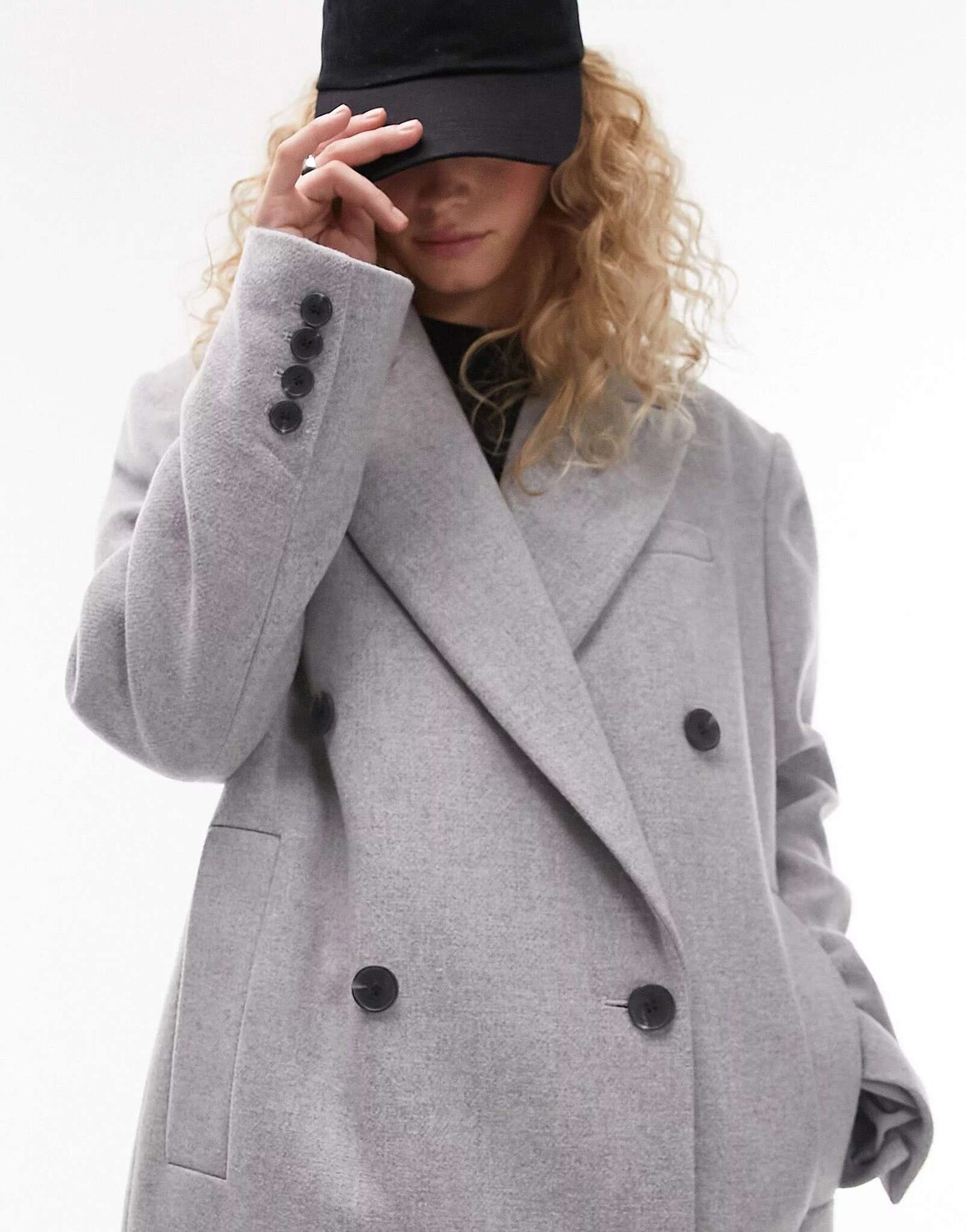 

Серое шерстяное пальто с плечами Topshop, Серый